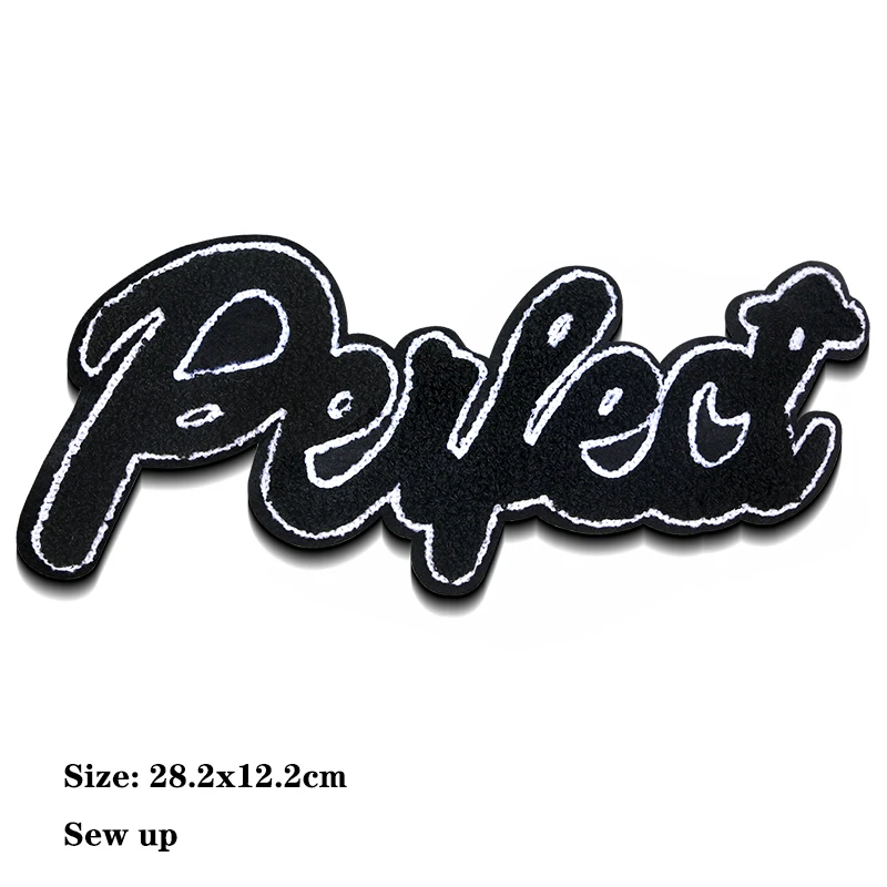 Fashion White Letter Patch Chenille Icon English Towel Embroidery Applique Patches For Clothing DIY Sew up Patch on the stickers