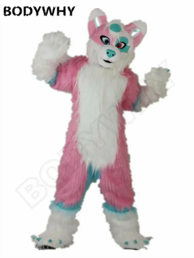 Long Fur Pink Husky Dog Fursuit Mascot Costume Fox Animal Cosplay Party Game Fancy Dress Adults Advertising Parade Furry Outfits