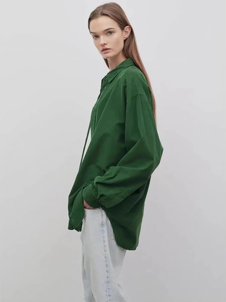 

Loose Fit Long Sleeve Green Corduroy Shirt Jacket Lazy Style Autumn New Arrival Bread-and-Butter Style Wide Version Top