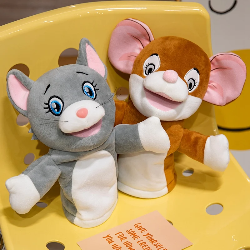 Marionetas de mano de felpa con forma de ratón y gato Kawaii, juguetes educativos para juegos familiares, muñeca de tiempo, 28cm