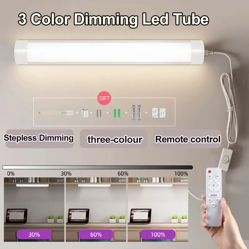 리모컨 밝기 조절 LED 튜브 조명, 110-265V LED 캐비닛 램프, 50cm 주방 옷장 램프, 가정 침실 실내 조명 욕조용