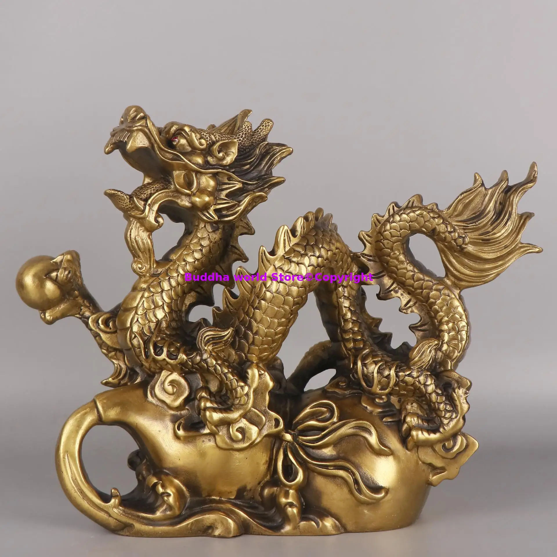 

home office store TOP Prosperous Copper Recruiting wealth money FU LU SHOU fortune dragon bring good luck Auspicious ornament