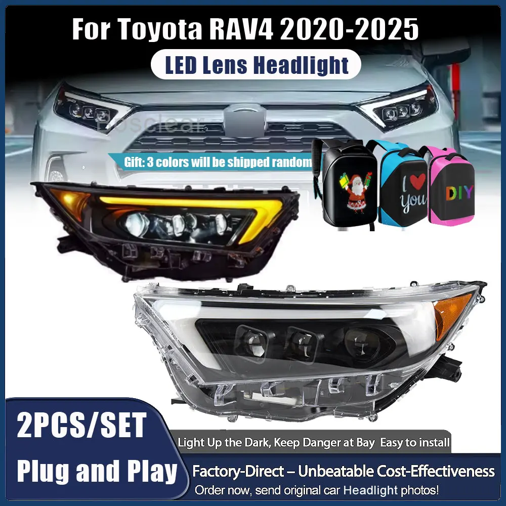 

Автомобильные фары для Toyota RAV4 2019-2022, 2023, 2024, 2025: Светодиодные проекционные фары, дневные ходовые огни, автомобильные аксессуары