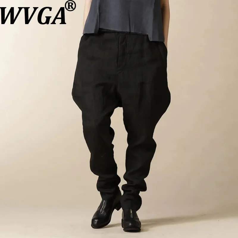 

WVGA Spring Summer New Man Tide High Street Stretch Harem Tapered Trendy Wide Crotch Niche Chic Casual Ankle-Lengh Pants W12741