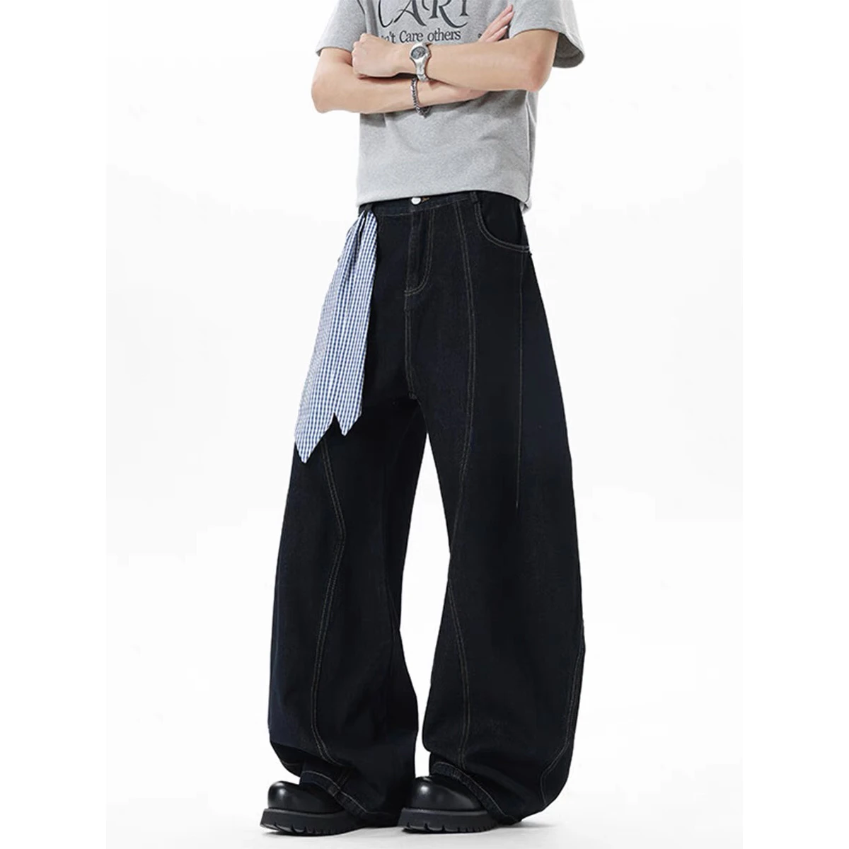Calças Jeans Retrô Americanas Desgastadas com Perna Larga, Corte Solto Casual para Homens e Mulheres, Cintura Alta, Calças Lo...