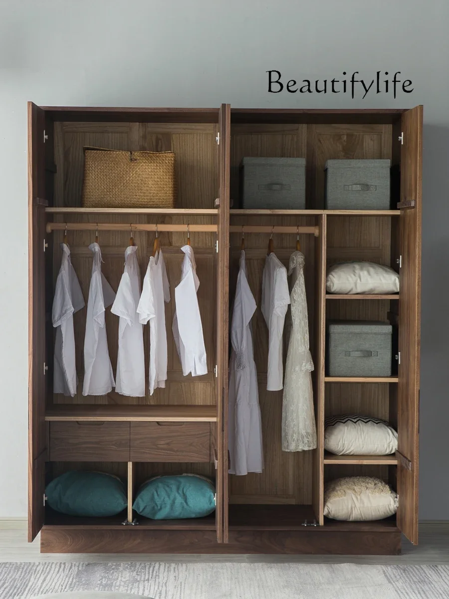 AT F خزانة ملابس بأربعة أبواب من خشب الجوز الأسود، خزانة ملابس عالية الجودة من الخشب الصلب، يمكن تخصيص خزانة ملابس غرفة النوم الاسكندنافية