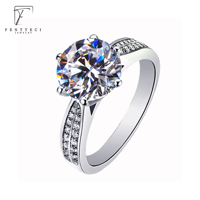 

FENTTECI 2023 Classic Dove Egg Moissanite Diamond Ring 925 Sterling Silver Platinum Plated Actress Queen Engagement Wedding Ring