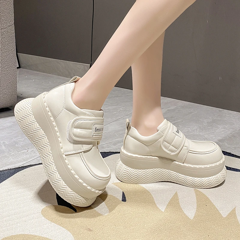 7cm Synthetic Leather Comfy Platform Wedge Pumps Chunky Sneaker High Brand Spring Autumn Casual Shoes British Style Chunky Shoes