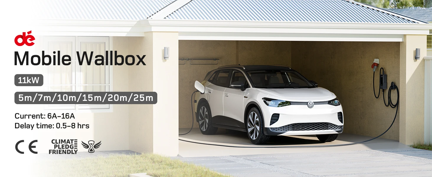 dé Mobile Wallbox 11kW Typ 2 APP 16A 3-Phasen 5,5m 7m 10m 15m 20m 25m Ladekabel Elektrofahrzeug-Ladegerät CEE-Stecker auf Typ 2 mit Einstellbarem Strom EV-Ladegerät RCD Typ A 30mA (AC) + 6mA (DC) – Detail 1