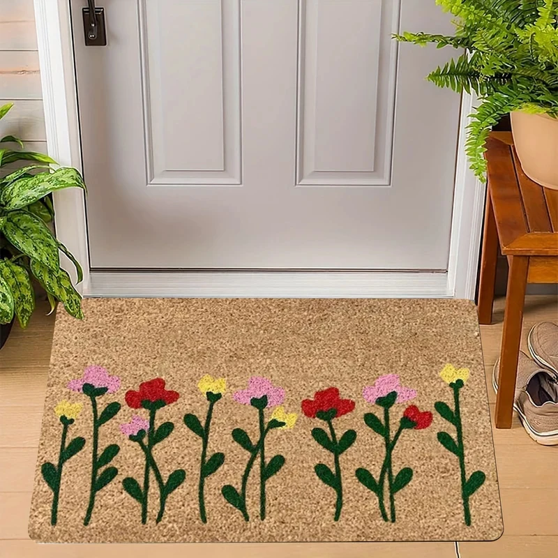 VIKAMA Tapis de bienvenue à fleurs fraîches, antidérapant et résistant à l'usure, pour entrée, salon, chambre à coucher, décoration de la maison