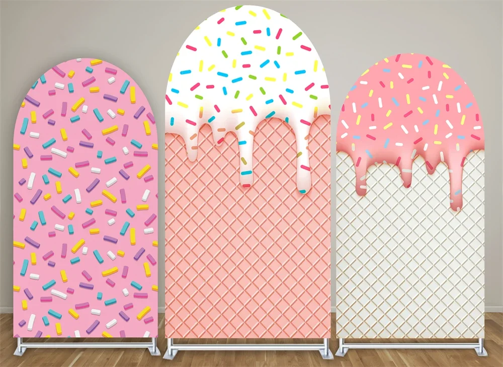 Pink Waffle Cone Pattern Arch Backdrop Covers for Parties, Arched Panels Baby Shower Birthday Party Decoration Props