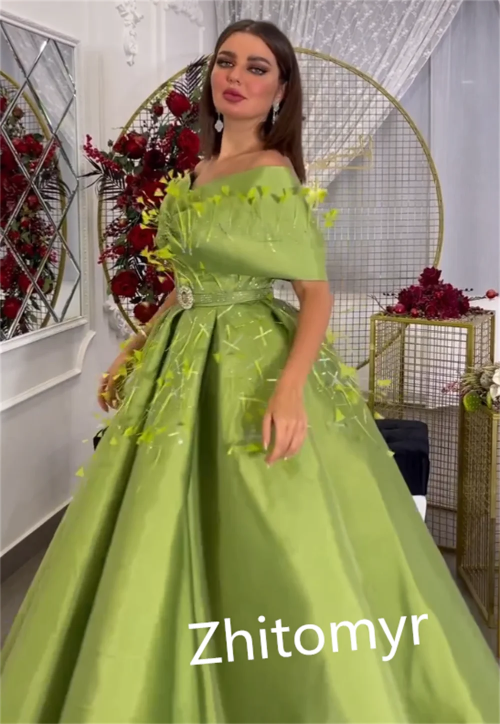 Sera Arabia saudita Jersey drappeggiato Applique Celebrity Ball Gown Off-the-spalla abito da occasione su misura abiti lunghi