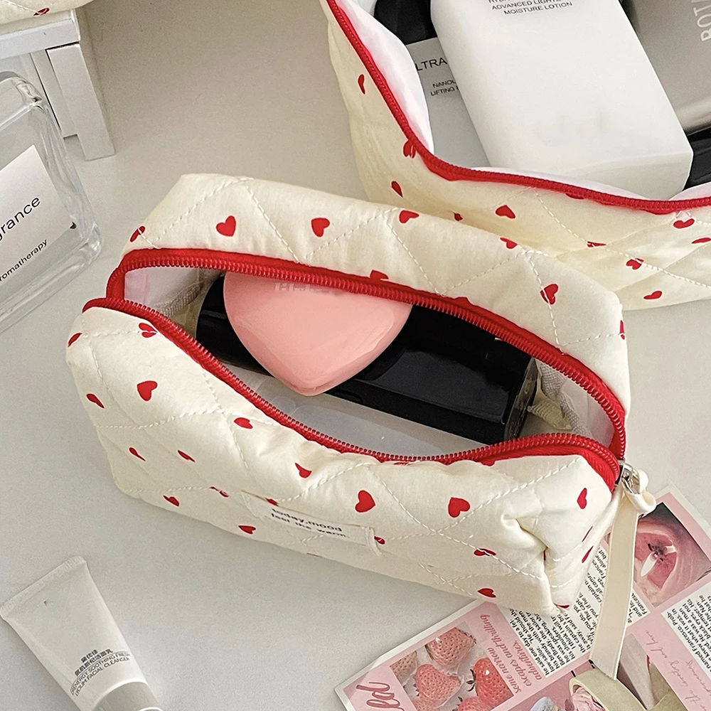 Mode Ins Herz Frauen Quilten Make-Up Tasche Große Kapazität Kulturbeutel Kosmetische Lagerung Tasche Handtasche Damen Zipper Make-Up Tasche – Detail 5