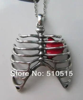 Gothic Anatomical Human Heart Rib Cage Necklace Anatomy Medical Lung Pendant Gunmetal Fashion Hot Charm Punk