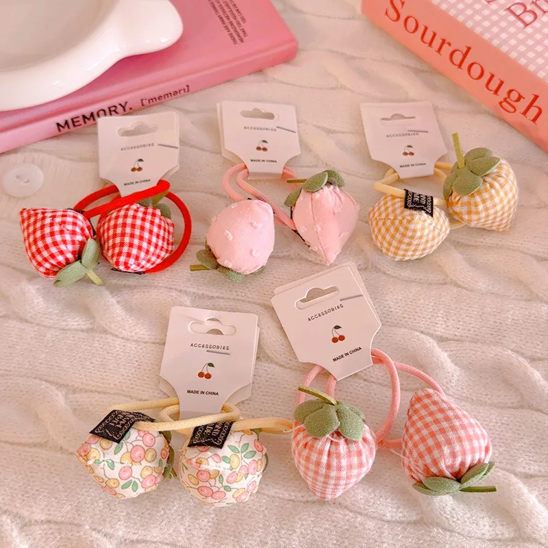 

Pink Plaid Fabric Stuffed Strawberry Hair Tie Super Soft Elastic Non Slip Cute Cartoon Baby Toddler Ponytail Holder Accessories