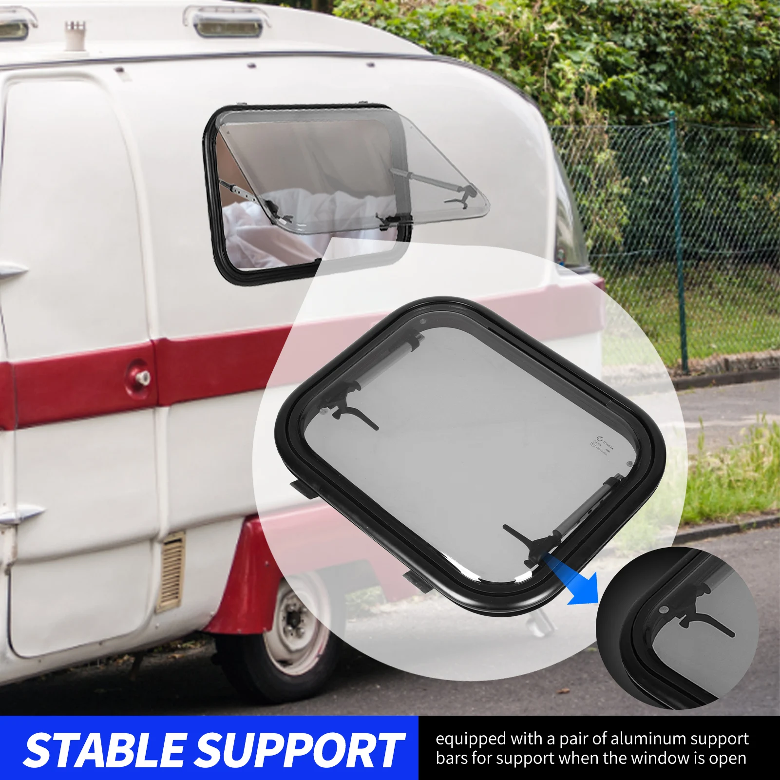 

50x40cm RV Window Aluminum Alloy 45° Maximum Opening Angle RV Push Out Window for RV Camper Trailer Van