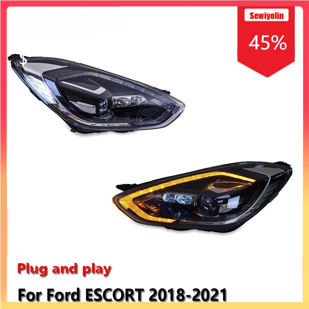 

Автомобильные светодиодные фары, автомобильные детали для Ford ESCORT 2018-2021, противотуманные DRL, стоп-сигнал, указатель поворота, Plug and Play