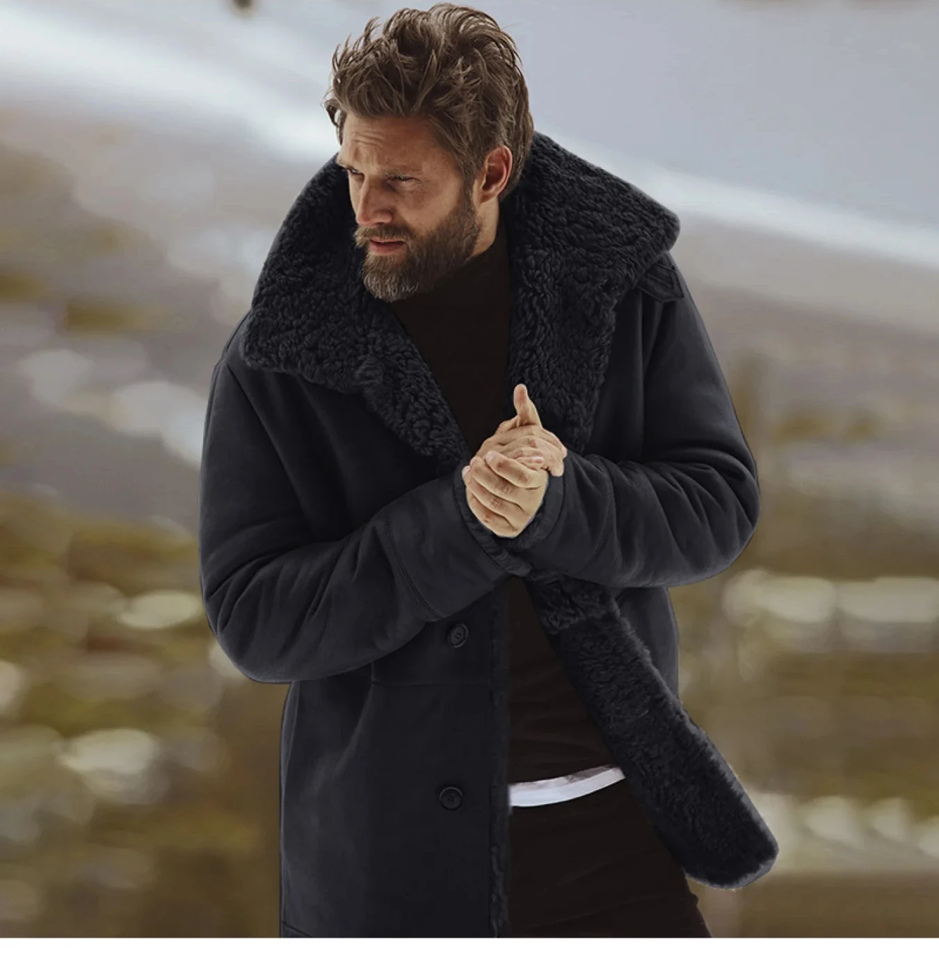 

Men's Warm Fleece-Lined Jacket, Faux Suede Windproof Coat - Thick Lining Durable Winter Outdoor Jacket for Men