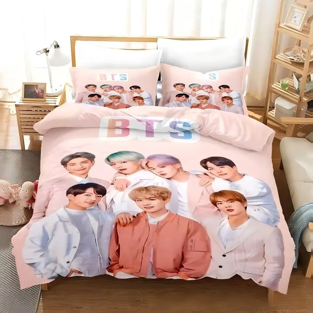Juego de Ropa de Cama BTS BT21 de 3 Piezas, Funda de Edredón y Funda de Almohada con Diseño Kpop BTS, Decoración de Dormitorio Estilo Coreano, Regalo para Fans del ARMY
