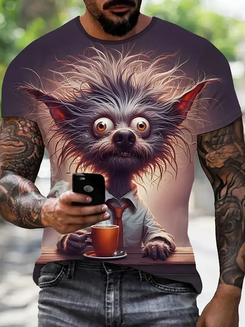 Summer Funny Men's T Shirt Cartoon Animal Print Casual Short Sleeve Pullover Fashion T-shirts Outdoor Male Overszied Clothing image 4
