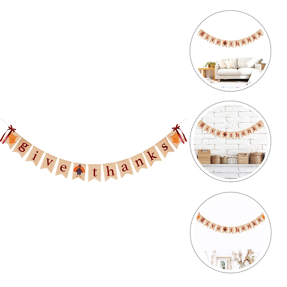 

1Pcs Fire Turkey Decoration Thanksgiving Day Banner Stylish Linen Hanging Flag Party Decor Dovetail Swallow Tail