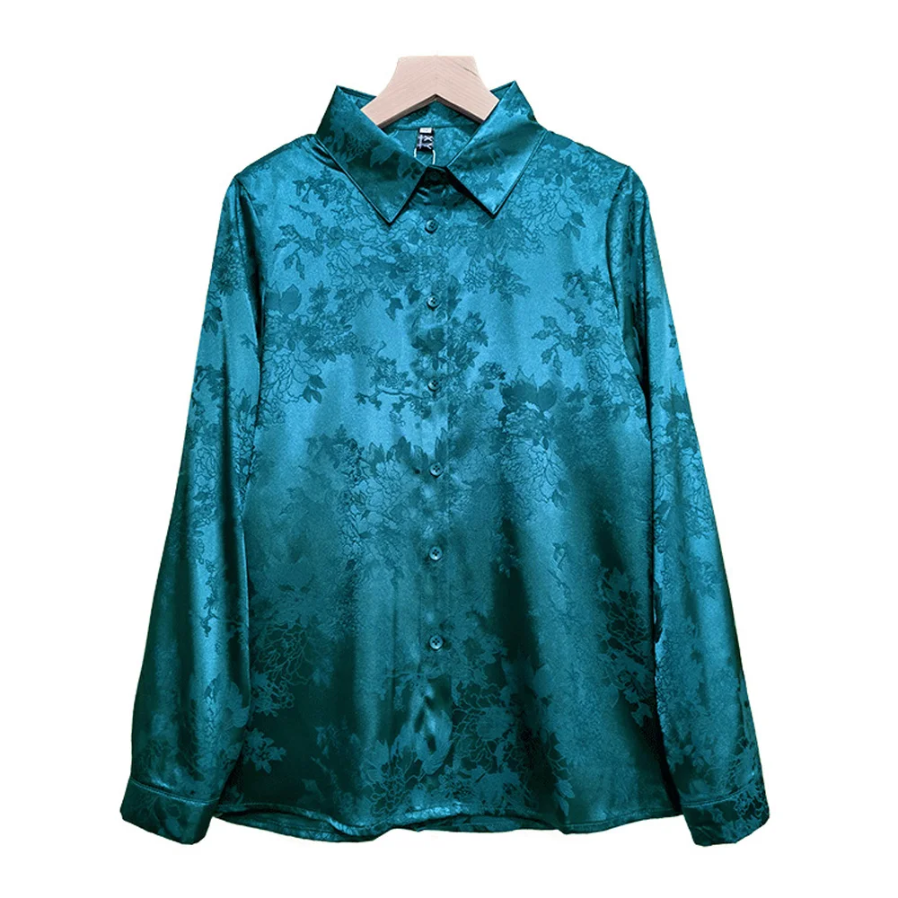 Fashion Jacquard Satin Shirts Women Office Lady Workwear OL Blouse Long Sleeve Casual Tops Elegant Female Clothing