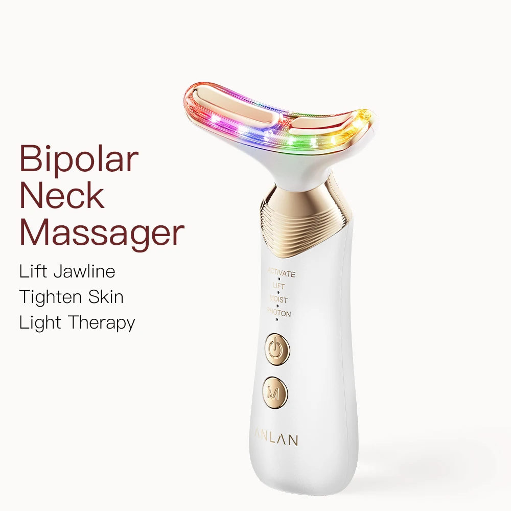 ANLAN Dual Polar Neck Beauty Device Anti-aging Verwijder dubbele kin EMS Facia Lifting 5-kleuren Photon Warm Facial Massager 24K goud