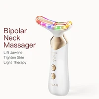 ANLAN instrumento de belleza para el cuello Eliminación antienvejecimiento de la papada Estiramiento facial bipolar EMS Masajeador facial con calentamiento de fotones de 5 colores oro de 24 quilates
