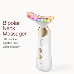 ANLAN Dispositivo de beleza para pescoço Antienvelhecimento, remove queixo duplo Lifting facial EMS polar duplo Massageador facial aquecido de fótons de 5 cores Ouro 24K