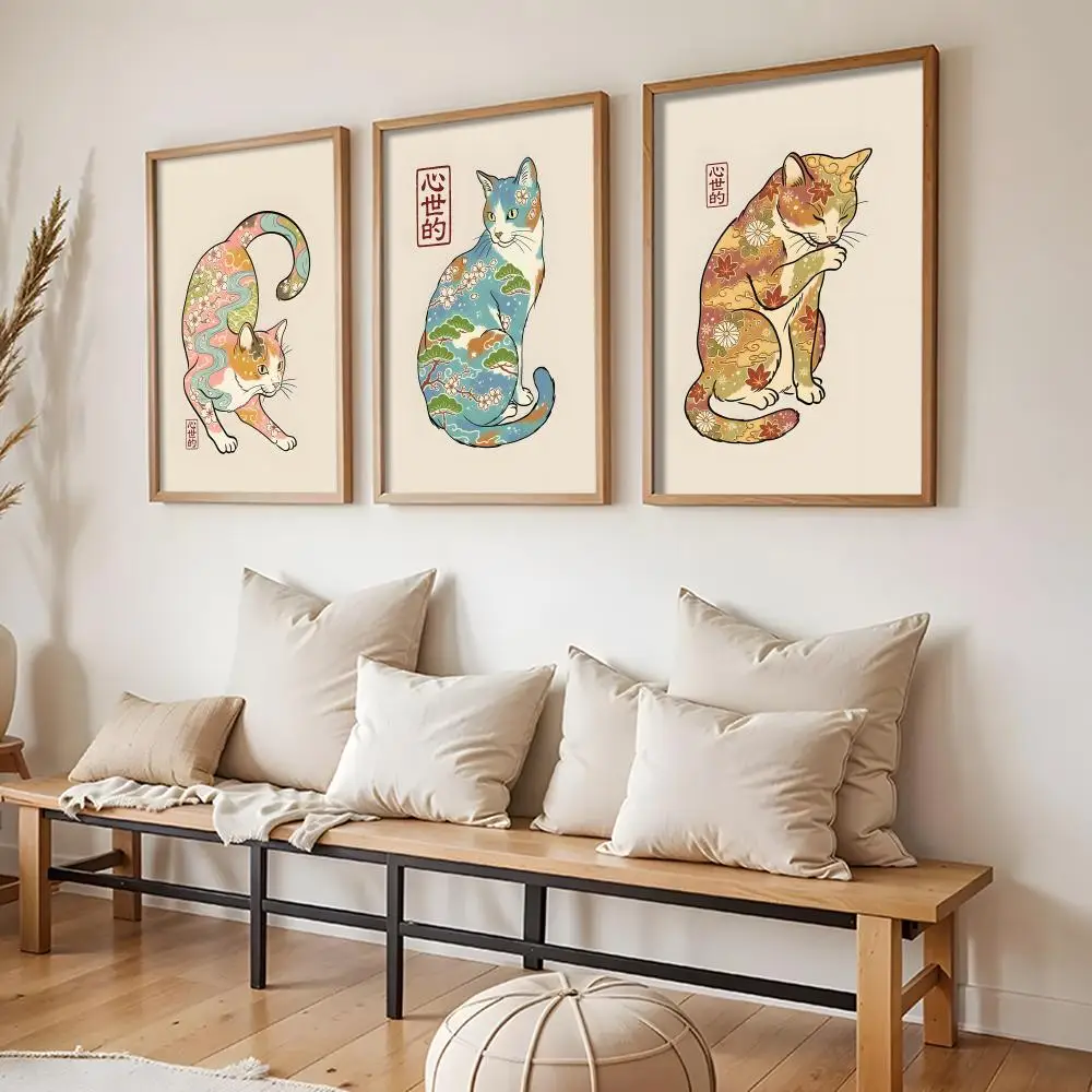 Kittens and Puppies Poster Stickers HD Painting Self-Adhesive Art for Bedroom Living Room Home Decor Modern Wall Decals Gift