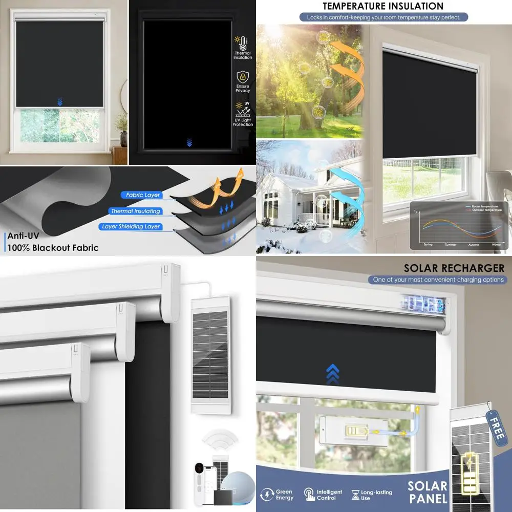 Slimme verduisteringsgordijnen op zonne-energie, afstandsbediening, Alexa-compatibel, zwart, 34x72