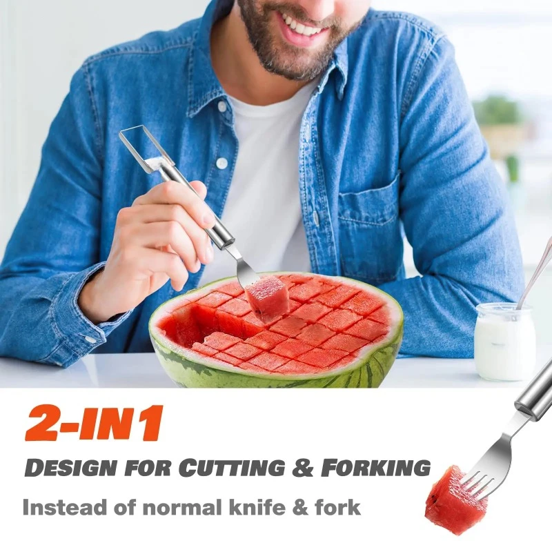 Portable Watermelon Slicer Fork with Ergonomic Grip Melons Slicers Tool for Camping Picnic 2 in1 Camping Kitchen Outdoor Camping