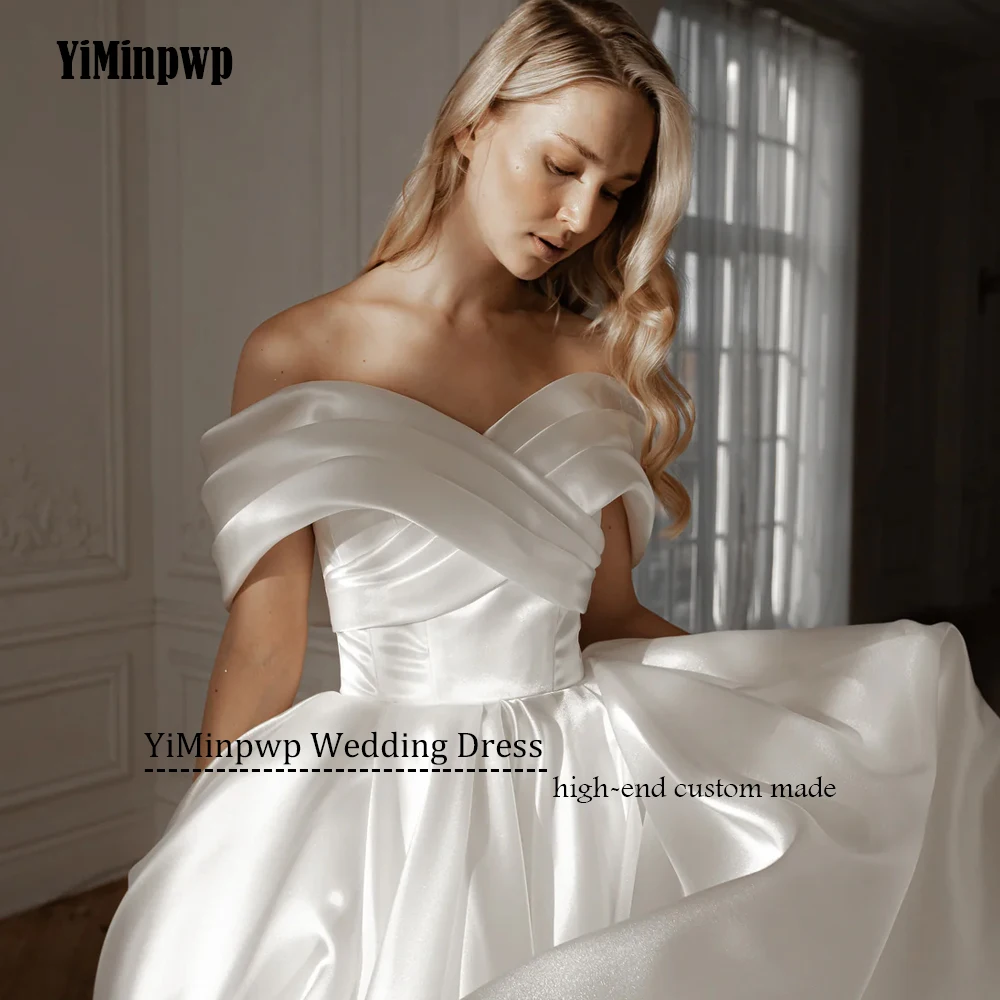 فستان زفاف ميدي مكشوف الكتفين من الساتان على شكل حرف a طول الكاحل عاجي رداء حفلات العروس مخصص مشد بسيط فيستدوس دي نوفيا #2