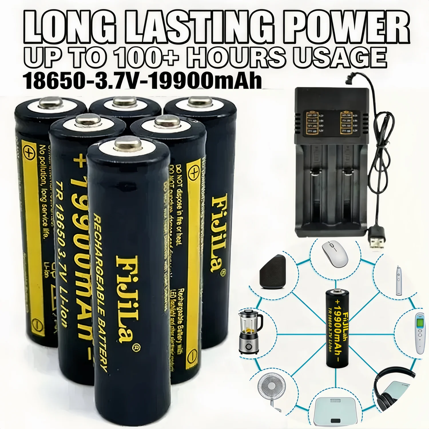 

3.7V 19900mAh 18650 Li-ion Batteries 1-20PCS Rechargeable Lithium Battery with 201 Charger for Flashlight Torch Mouse Clocks