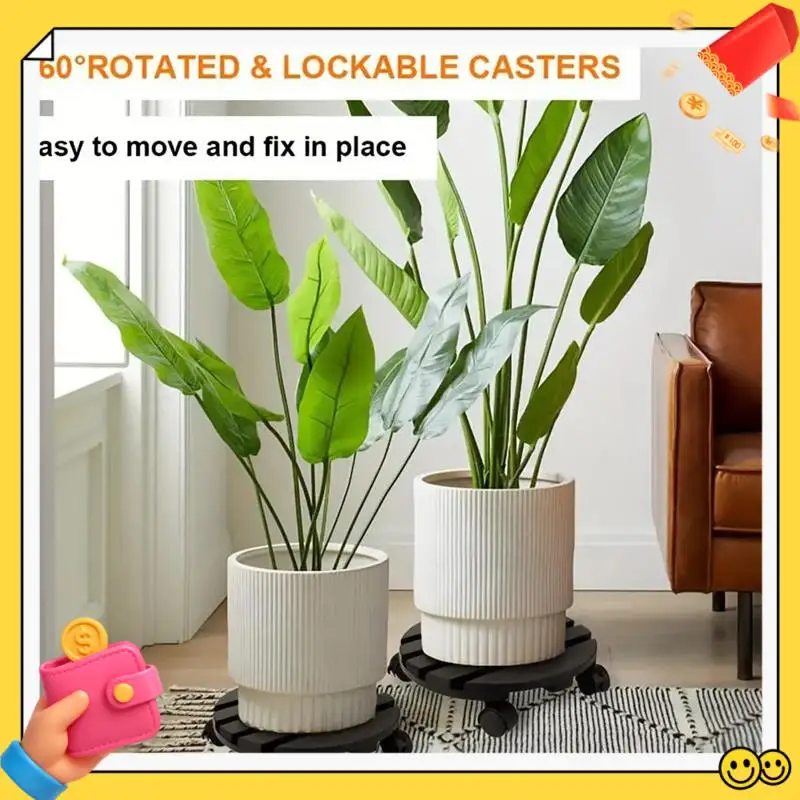 

A89Q-Plant Roller Stand With Lockable 360° Rotating Wheels Wood Flowerpot Tray For Potted Plants Easy Assembly Plant Base