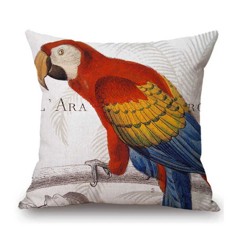 Flamingo Bird Parrots Hand Drawing Illustration Art Cotton Linen Sofa Throw Pillow Case Home Decoration Car Seat Cushion Cover