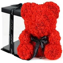 YONGSNOW Rose Teddy Bear DIY Gift for Friend Birthday Wedding Valentine's Day Gift Handmade Rose Bears Packaging Box