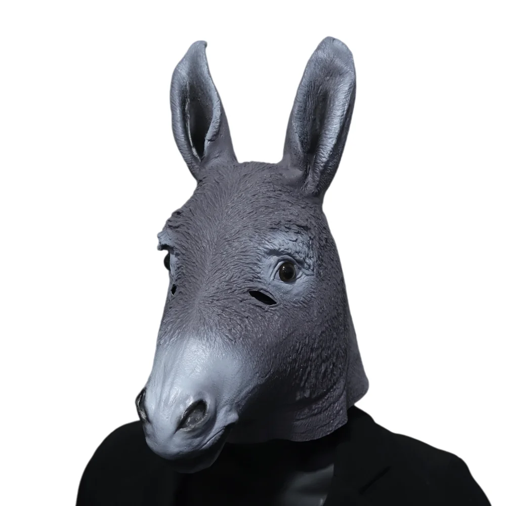 Realistische Eselmaske aus Latex, Tierkopfmaske für Halloween, Cosplay, Party, Kostümrequisiten, lustige Vollkopfmasken für Erwachsene – Detail 4