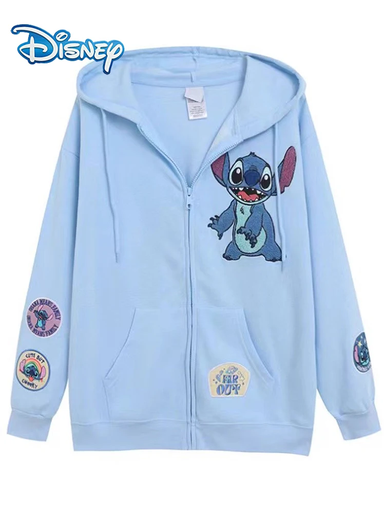 

Disney Stitch Little Monster Cartoon Print Embroidery Sweatshirt Women Hooded Pullover Long Sleeve Tee Zipper VELOUR Jumper Top