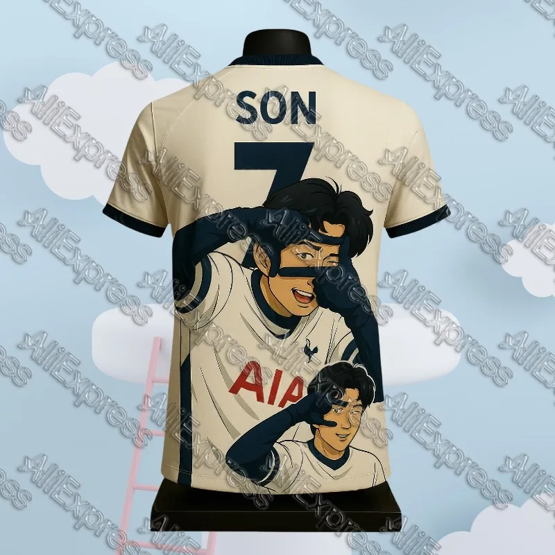 

2025 Summer Son Heung-min #7 Anime Style 3D Printed Cartoon Football Jersey Soccer Shirt Fanwear for Match And Streetwear moto