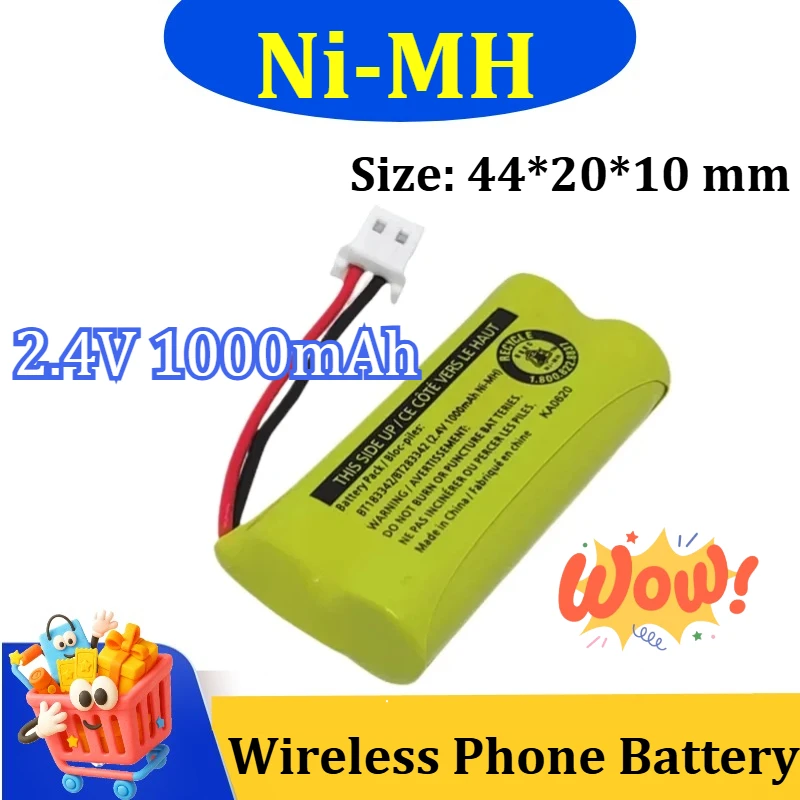 Batería para Teléfono Inalámbrico Ni-MH AAA 2.4V 1000mAh para AT&T 54102 51102 para VTech BT166342 BT266342