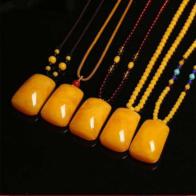 

Chicken Oil Yellow Amber Water Drop Pendant Necklace for Men and Women, Live Streaming Supply, Raw Stone Amber Old Wax Sweater C