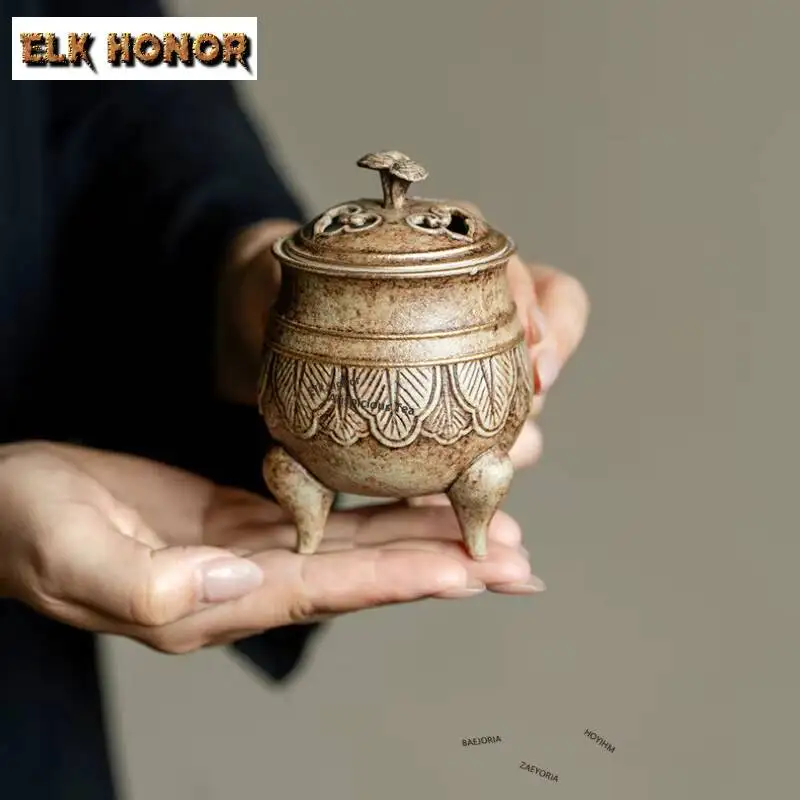 ZAEYORIA Chestnut Shell Sprinkle Gold Incense Holder Zen Garden Incense Burners Stand for Incense Meditation Censer Cafes Craft