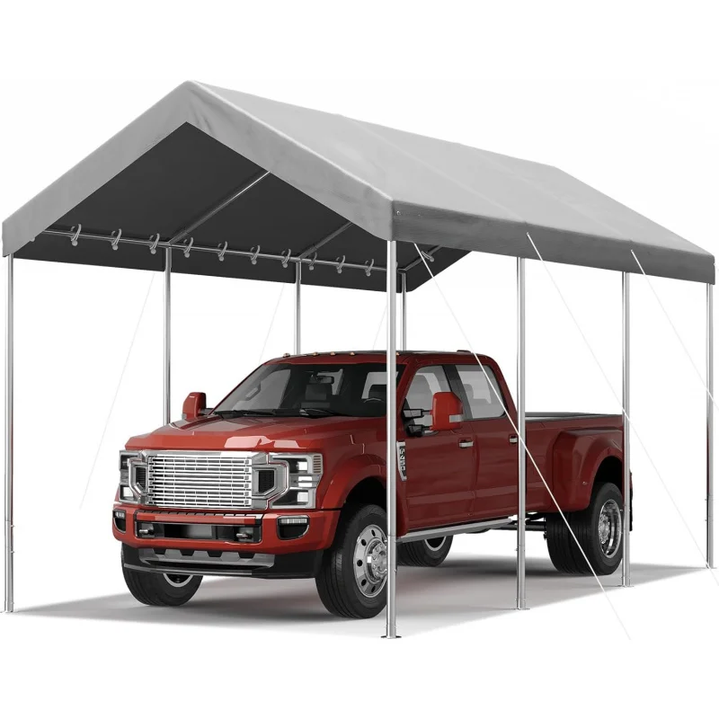 

10x20 ft Heavy Duty Carport Potable Car Canopy Garage Party Tent Boat Shelter, Adjustable Height from 9.5 ft to 11 ft - Gray