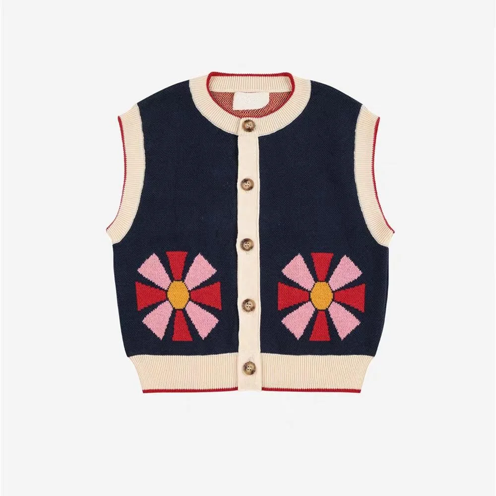 Children's Autumn Winter Korean Style Knitted Sweater With Jacquard Animal Embroidery Ins Girls Clothing Sweater Vest