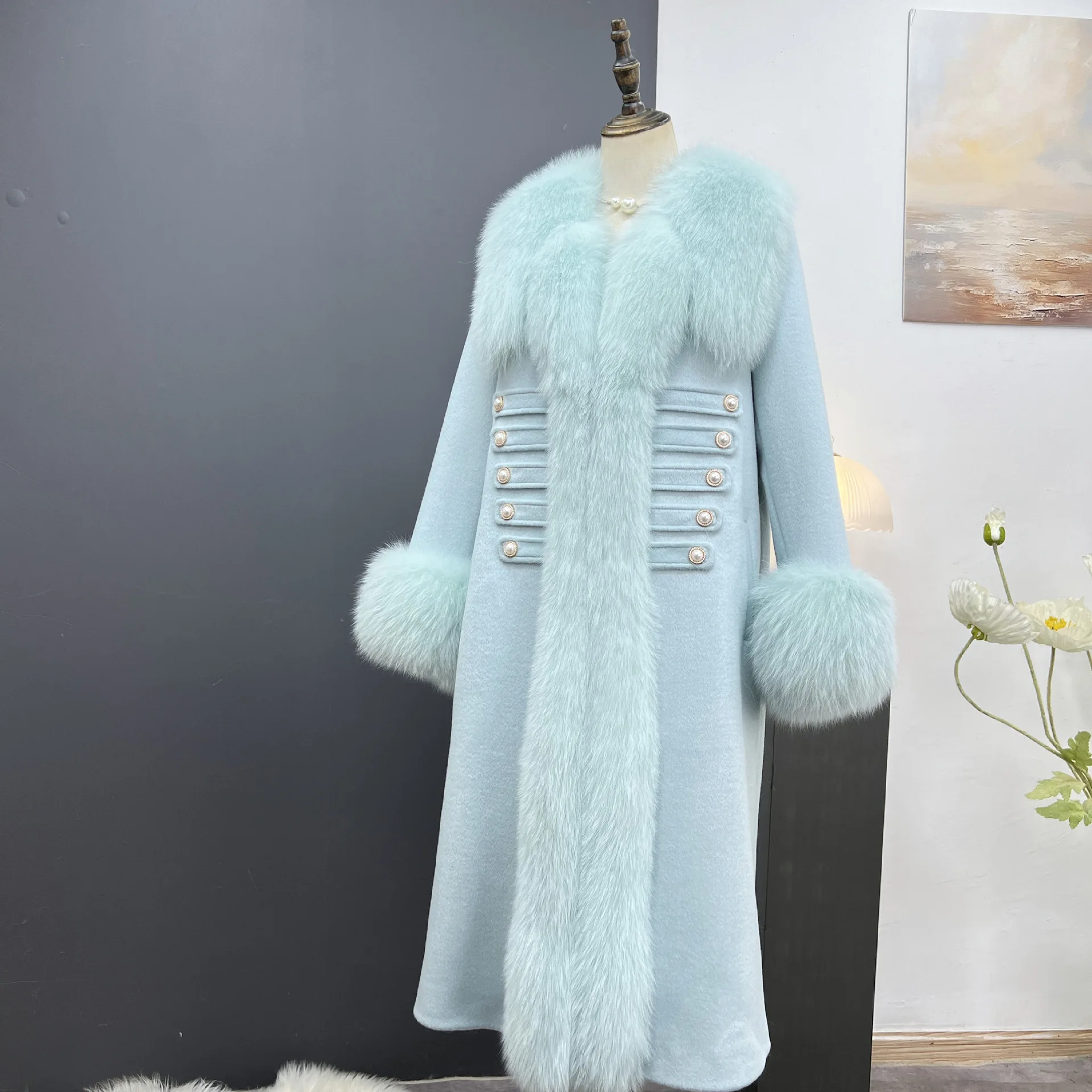 Winter Clothing New Real Fur Fur Grass Coat Women's Long Wool Coat Down Inner Pot Wealthy Rich Gold