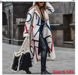 New 2024 Spring Autumn Women's Overcoats Matching Plaid Long Sleeve Lapel Coat Printed Woolen Coat Women Clothes Female Coats