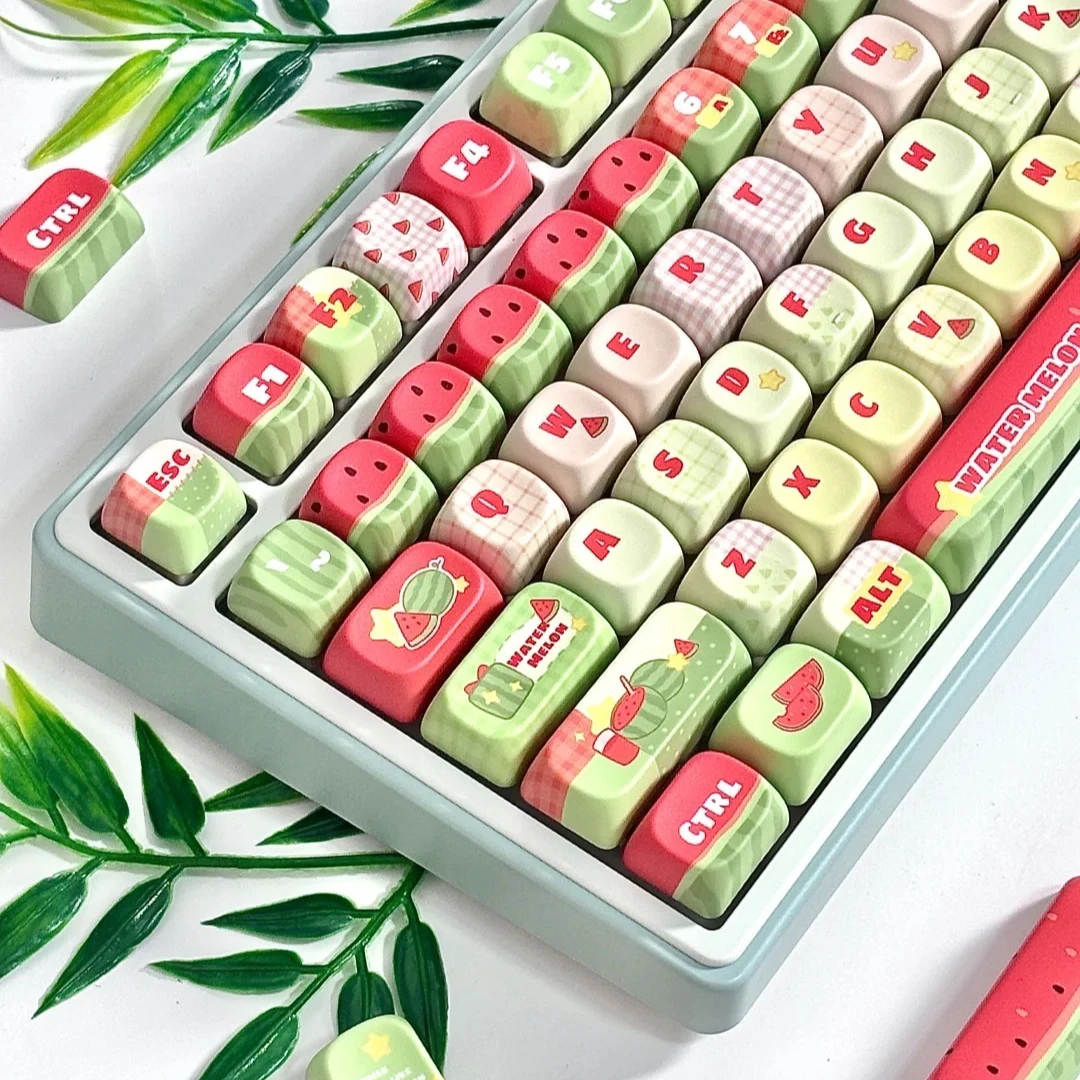 MAIMOOO Chilled Watermelon Keycap Cherry MOA Profile PBT Custom Summer Fresh Red Green Cute Fruit Mechanical Keyboard Keycaps