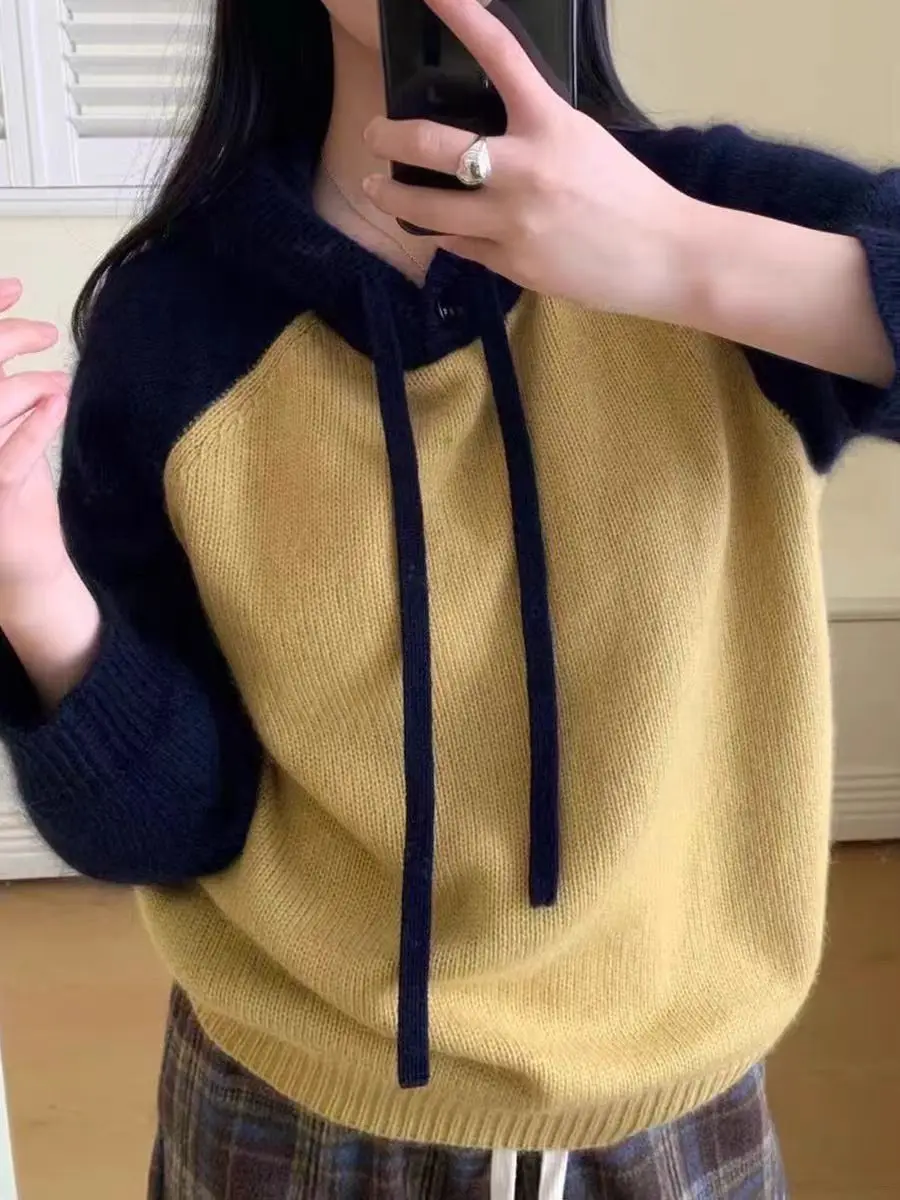 

Выбор женского пуловера из 100% мериносовой шерсти, свободный шикарный свитер, осень-зима, толстый теплый трикотаж с длинными рукавами, верхняя толстовка с цветными блоками