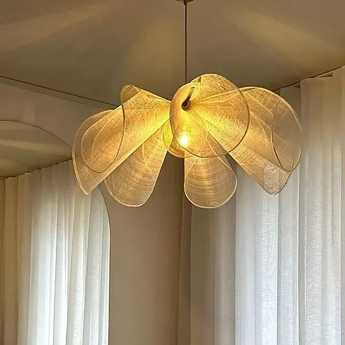 

Japanese Wabi-Sabi Floral Pendant - LED Ambient Chandelier for Lodge, Living & Dining, Creative Retro Petal Light